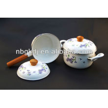 enamel casserole with wooden knob and handle